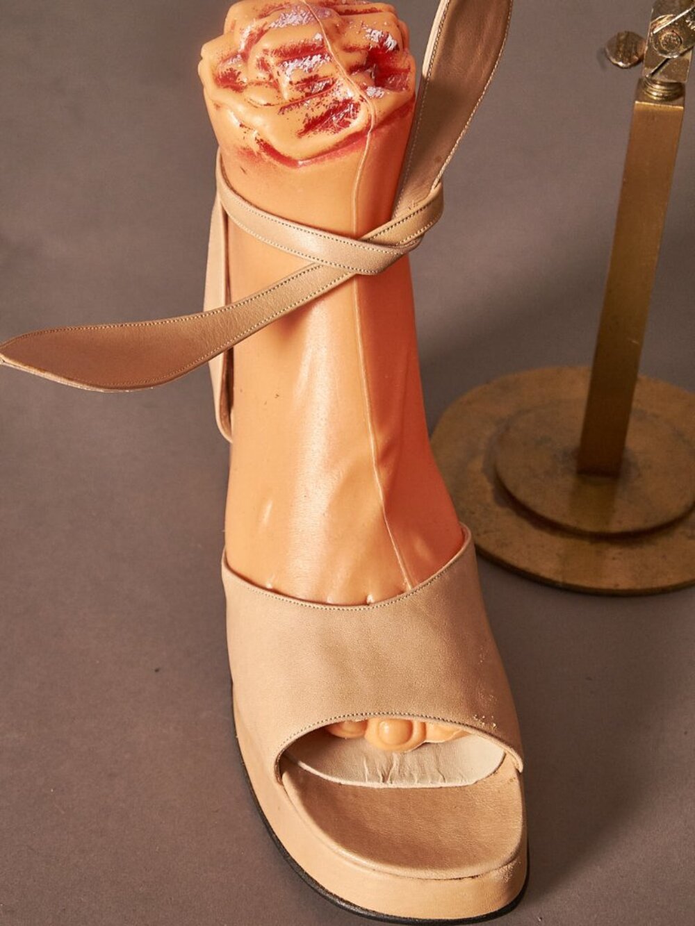 1970s Tan Beige Platforms Ultima Strapy Open Toe Heels